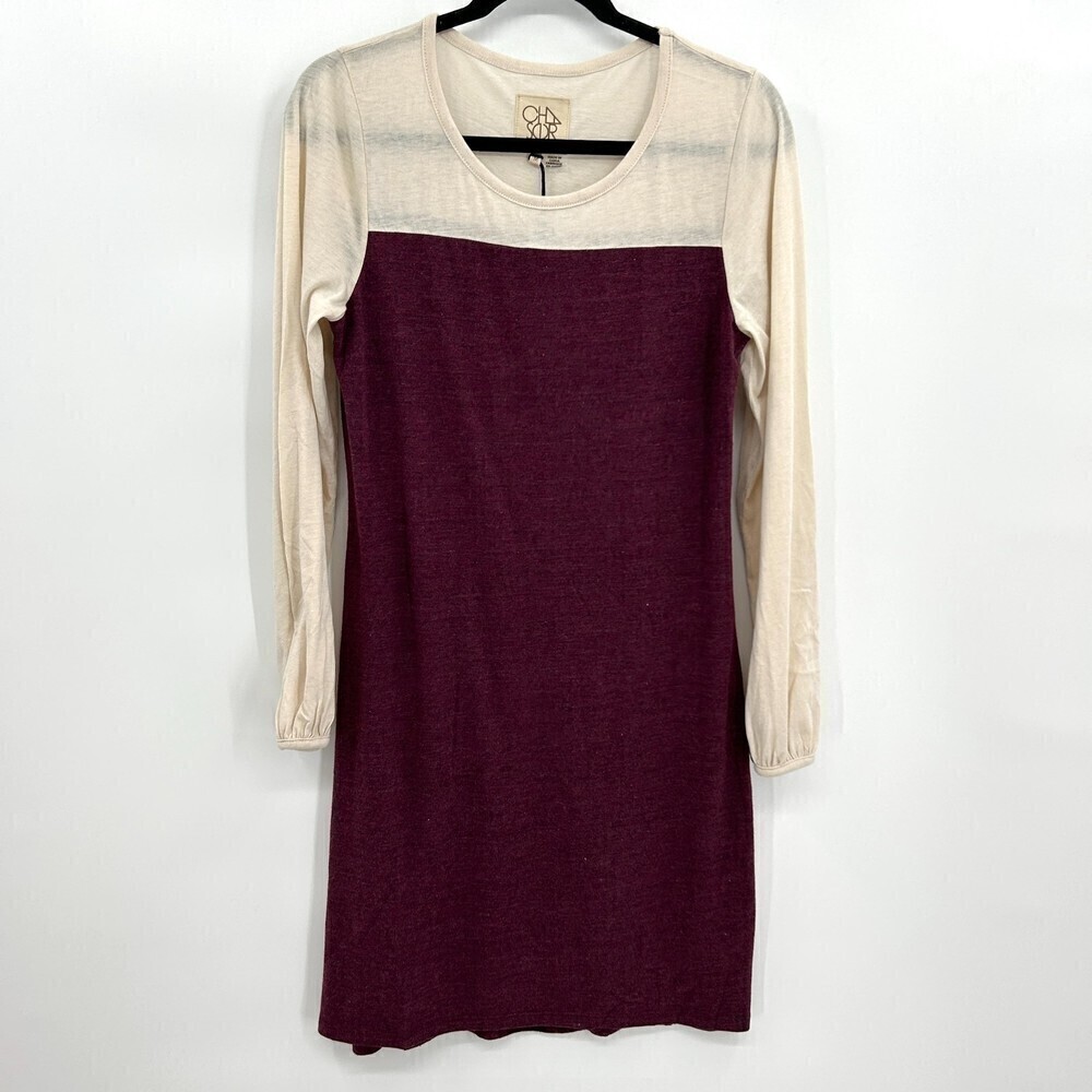 NWT CHASER Burgundy Cream Colorblock Long Sleeve Super Soft Mini Dress Medium